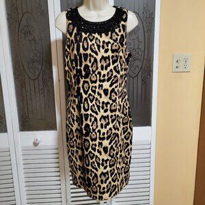 INC Ladies "Cheetah Print" Sleeveless Beaded Neckline Dress